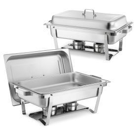 VEVOR Rectangle Chafing Dish, 9 Qt 2 Pack Stainless Steel Chafing Dish, Food Warmer Chafer Complete Set with Hollow Handle, 1 Food Tongs, Lid