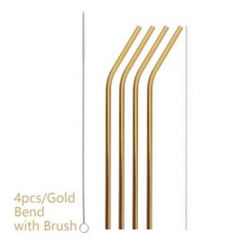 Colourful Reusable Stainless Steel Straws (Option: Gold-BEND)