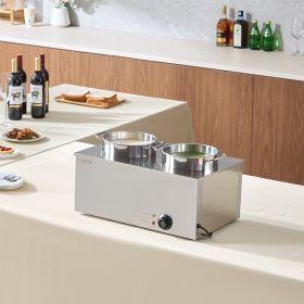 Commercial Soup Warmer Soup Station With 2*6.34Qt Pot Soup Kettle Warmer (Option: silver)