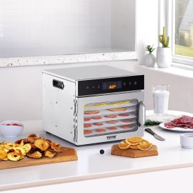 6 Trays Food Dehydrator Machine Stainless Steel 400W Jerky Meat Fruit Drying (Option: silver)
