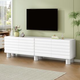 Stylish Thick Wavy Door TV Cabinet With Adjustable Shelves, Cream Style TV Stand With 4 Cabinets For TVs Up To 75, Solid Media Console With Cylin (Option: White)